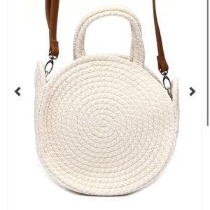 Variegated round straw bag w/ strap